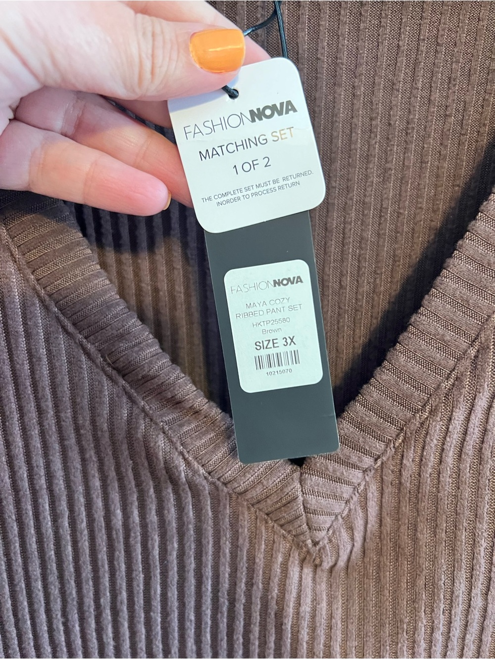 NWT! Fashion Nova Ribbed V-Neck Two-Piece Set - Brown | Women’s 3X - Picture 4 of 10